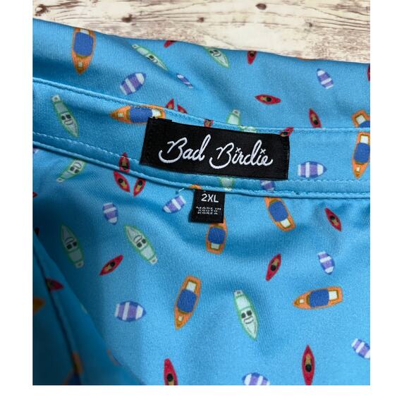 Bad Birdie Patterned Golf Shirt Men's XXL Blue Fun Funky Polo Performance NWOT - Picture 4 of 7